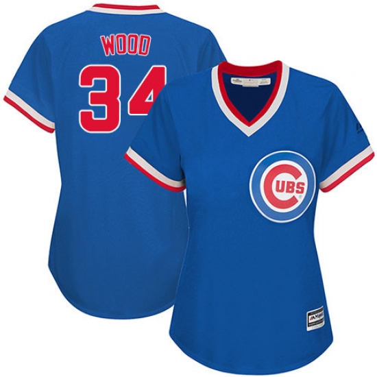 Women's Majestic Chicago Cubs #34 Kerry Wood Authentic Royal Blue Cooperstown MLB Jersey - Ujersey