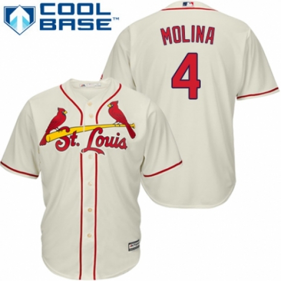 Men's Majestic St. Louis Cardinals #4 Yadier Molina Replica Cream Alternate Cool Base MLB Jersey - Ujersey
