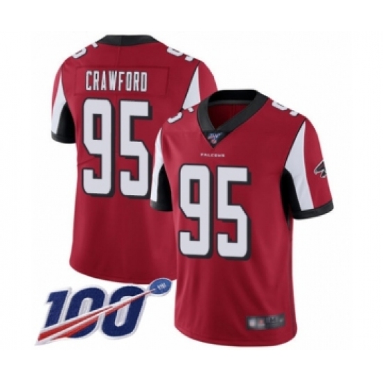 Men's Atlanta Falcons #95 Jack Crawford Red Team Color Vapor Untouchable Limited Player 100th Season Football Jersey - Ujersey