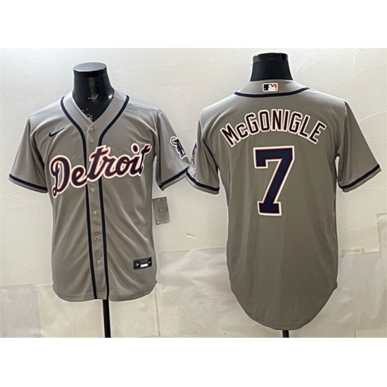 Men's Detroit Tigers #7 Kevin McGonigle Grey Cool Base Stitched Baseball Jersey