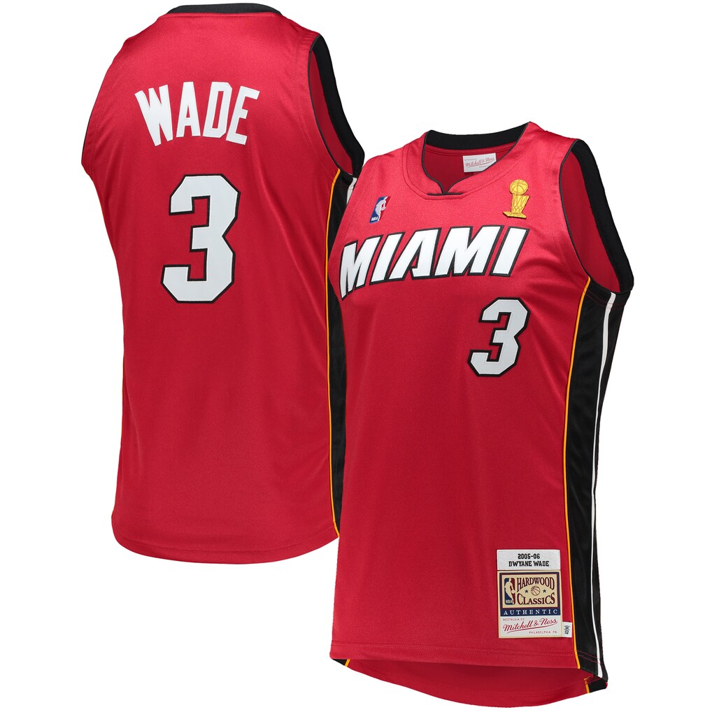 Men's Miami Heat Dwyane Wade Mitchell & Ness Red 2005-06 Hardwood Classics Authentic Jersey - Ujersey