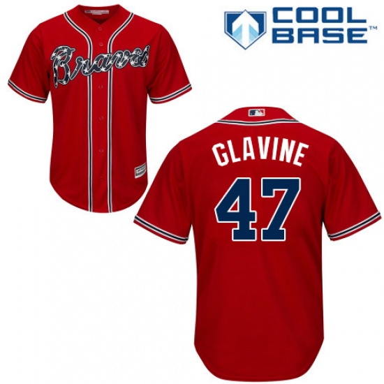 Youth Majestic Atlanta Braves #47 Tom Glavine Replica Red Alternate Cool Base MLB Jersey - Ujersey