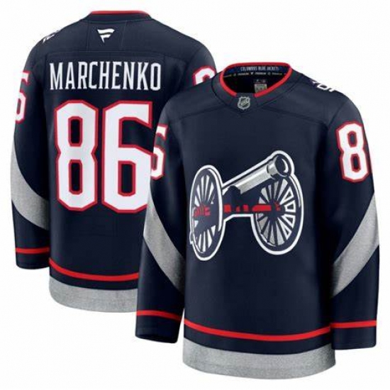 Men's Columbus Blue Jackets #86 Kirill Marchenko Navy 2024-25 Stitched Hockey Jersey - Ujersey