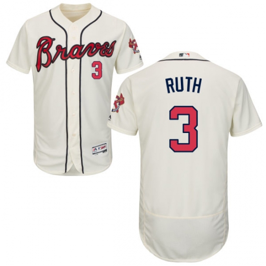 Men's Majestic Atlanta Braves #3 Babe Ruth Cream Alternate Flex Base Authentic Collection MLB Jersey - Ujersey