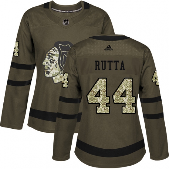 Women's Adidas Chicago Blackhawks #44 Jan Rutta Authentic Green Salute to Service NHL Jersey - Ujersey