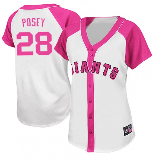Women's Majestic San Francisco Giants #28 Buster Posey Authentic White/Pink Splash Fashion MLB Jersey - Ujersey