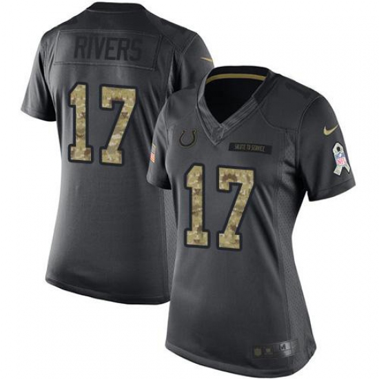 Women's Nike Indianapolis Colts #17 Philip Rivers Black Stitched NFL Limited 2016 Salute to Service Jersey - Ujersey