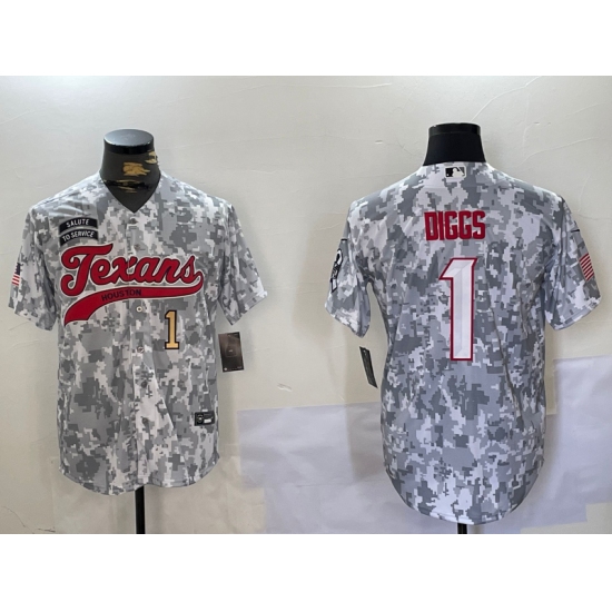 Men's Houston Texans #1 Stefon Diggs Arctic Camo 2024 Salute to Service Stitched Baseball Jerseys - Ujersey