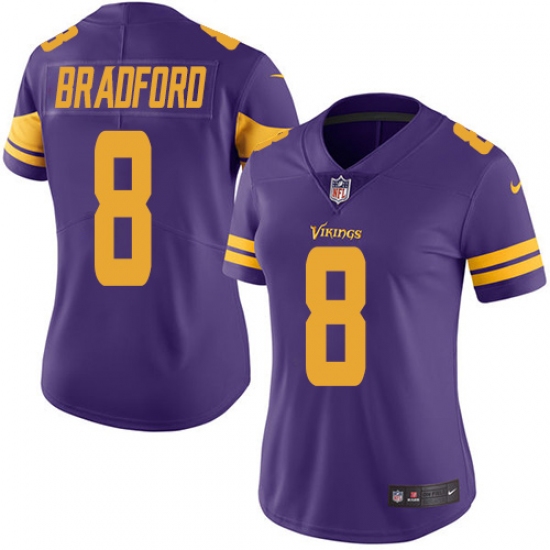 Women's Nike Minnesota Vikings #8 Sam Bradford Elite Purple Rush Vapor Untouchable NFL Jersey - Ujersey