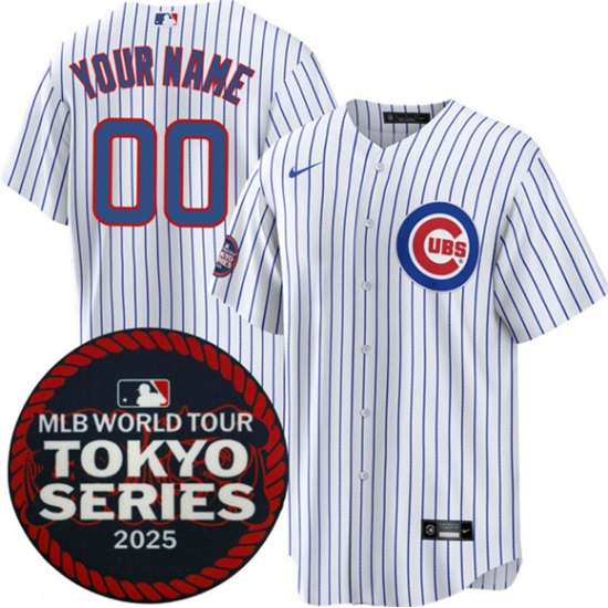 Men's Chicago Cubs Active Player Custom White 2025 World Tour Tokyo Series Home Stitched Baseball Jersey - Ujersey