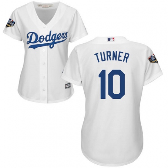 Women's Majestic Los Angeles Dodgers #10 Justin Turner Authentic White Home Cool Base 2018 World Series MLB Jersey - Ujersey
