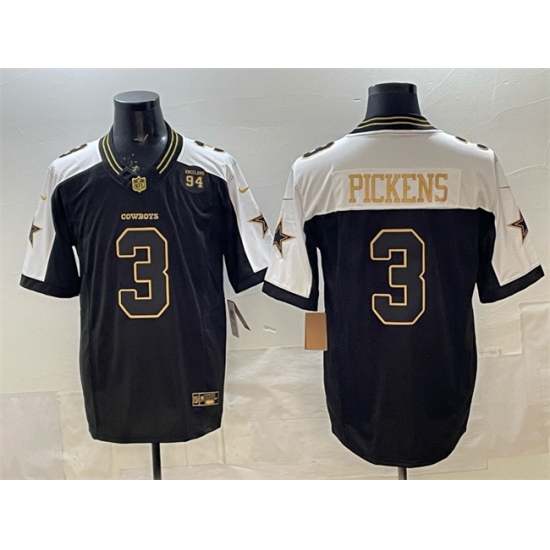 Men's Dallas Cowboys #3 George pickens Black Gold 2025 F.U.S.E. 94 Marshawn Kneeland Memorial Vapor Limited Stitched Football Jersey - Ujersey
