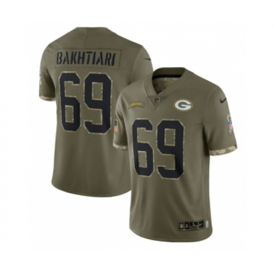 Men's Green Bay Packers #69 David Bakhtiari 2022 Olive Salute To Service Limited Stitched Jersey - Ujersey