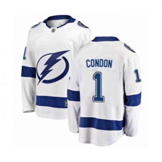 Men's Tampa Bay Lightning #1 Mike Condon Fanatics Branded White Away Breakaway Hockey Jersey - Ujersey