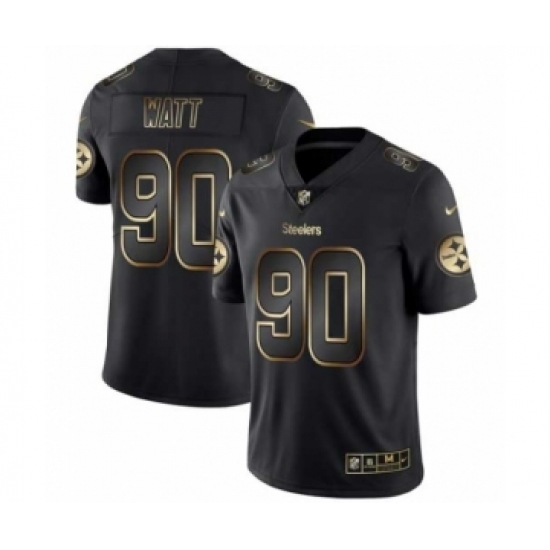 Men Pittsburgh Steelers #90 T.J. Watt Black Golden Edition 2019 Vapor Untouchable Limited Jersey - Ujersey