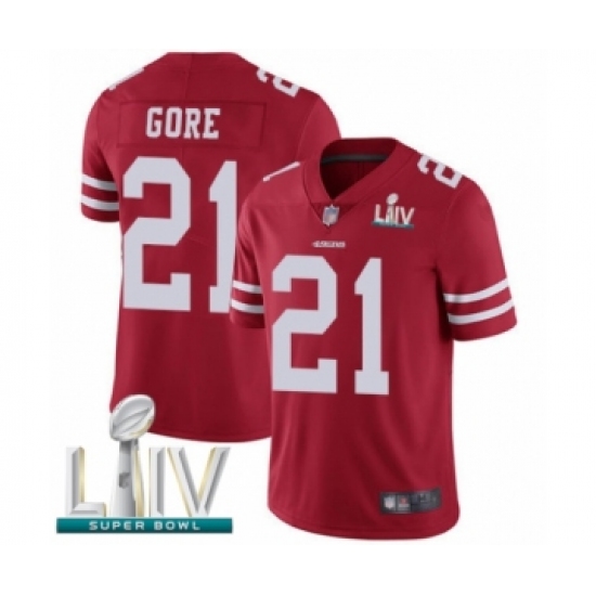 Men's San Francisco 49ers #21 Frank Gore Red Team Color Vapor Untouchable Limited Player Super Bowl LIV Bound Football Jersey - Ujersey