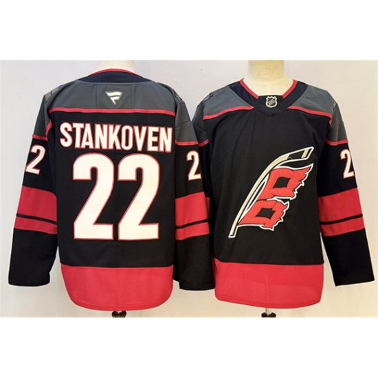 Men's Carolina Hurricanes #22 Logan Stankoven Black 2024-25 Home Stitched Hockey Jersey - Ujersey