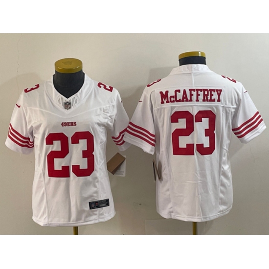 Women's San Francisco 49ers #23 Christian McCaffrey White 2023 F.U.S.E. Vapor Untouchable Football Stitched Jersey - Ujersey