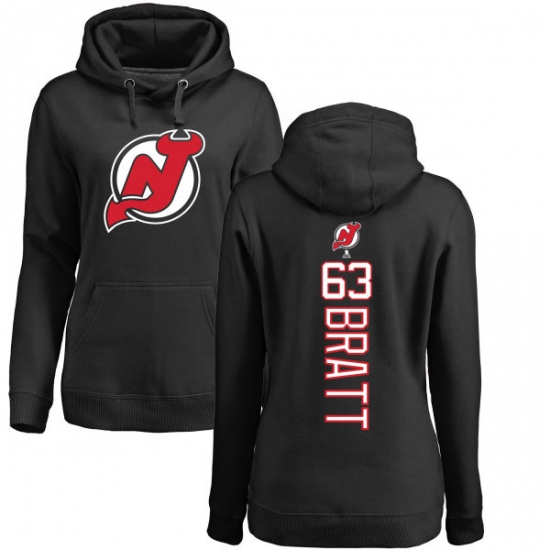 NHL Women's Adidas New Jersey Devils #63 Jesper Bratt Black Backer Pullover Hoodie - ujerseystore