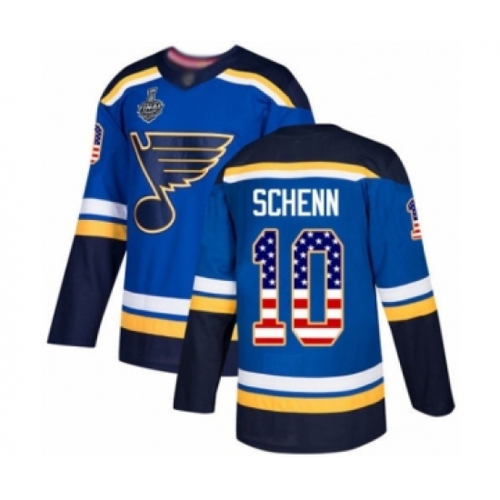 Men's St. Louis Blues #10 Brayden Schenn Authentic Blue USA Flag Fashion 2019 Stanley Cup Final Bound Hockey Jersey - Ujersey