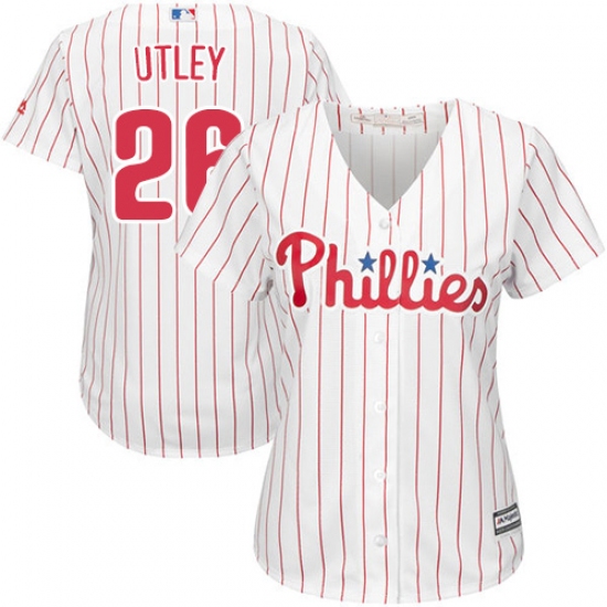 Women's Majestic Philadelphia Phillies #26 Chase Utley Replica White/Red Strip Home Cool Base MLB Jersey - Ujersey