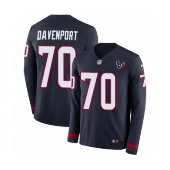 Youth Nike Houston Texans #70 Julien Davenport Limited Navy Blue Therma Long Sleeve NFL Jersey - Ujersey