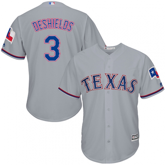 Youth Majestic Texas Rangers #3 Delino DeShields Replica Grey Road Cool Base MLB Jersey - Ujersey