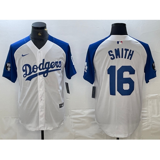Men's Los Angeles Dodgers #16 Will Smith White Blue Fashion Stitched Cool Base Limited Jersey - Ujersey