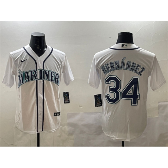 Men's Seattle Mariners #34 Félix Hernández White Cool Base Stitched Baseball Jersey - Ujersey