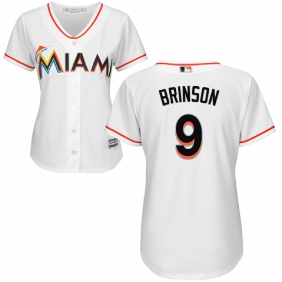 Women's Majestic Miami Marlins #9 Lewis Brinson Authentic White Home Cool Base MLB Jersey - Ujersey