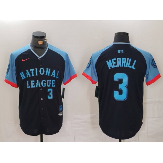 Men's San Diego Padres #3 Jackson Merrill Number Navy 2024 All Star Limited Stitched Jersey - Ujersey