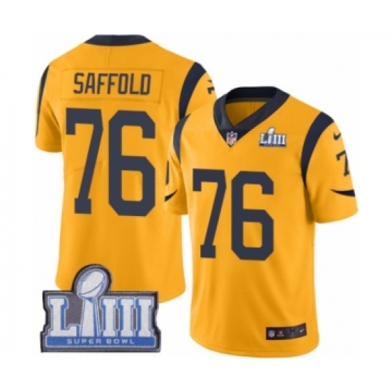 Men's Nike Los Angeles Rams #76 Rodger Saffold Limited Gold Rush Vapor Untouchable Super Bowl LIII Bound NFL Jersey - Ujersey