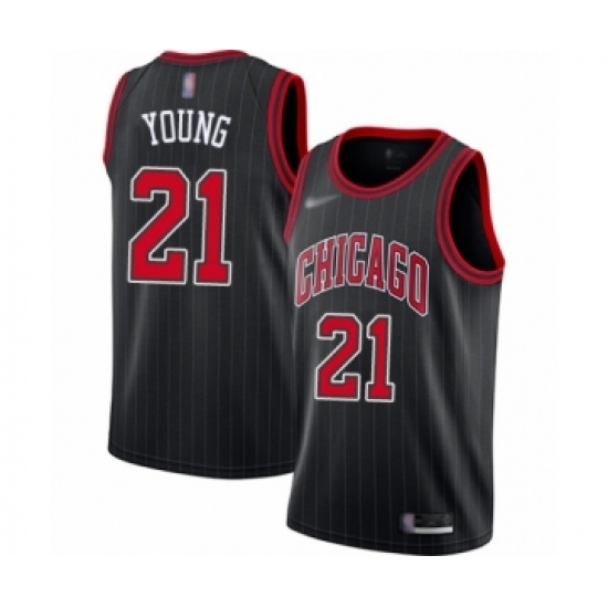 Women's Chicago Bulls #21 Thaddeus Young Swingman Black Finished Basketball Jersey - Statement Edition - Ujersey