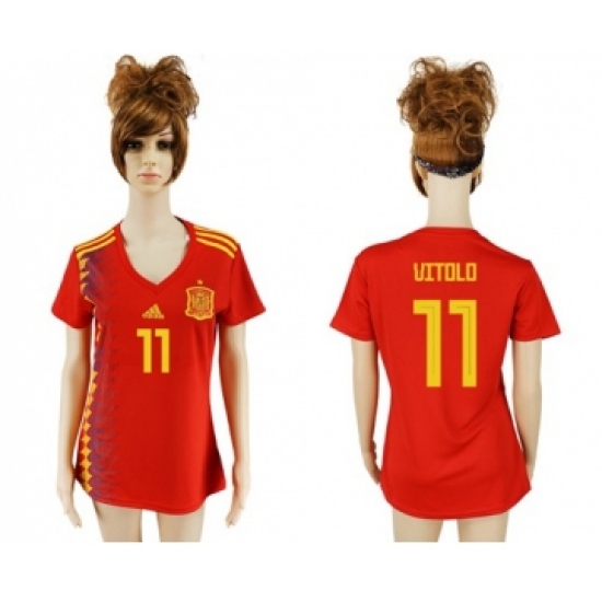 Women's Spain #11 Vitolo Red Home Soccer Country Jersey