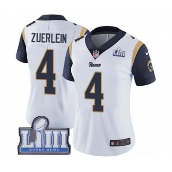 Women's Nike Los Angeles Rams #4 Greg Zuerlein White Vapor Untouchable Limited Player Super Bowl LIII Bound NFL Jersey - Ujersey