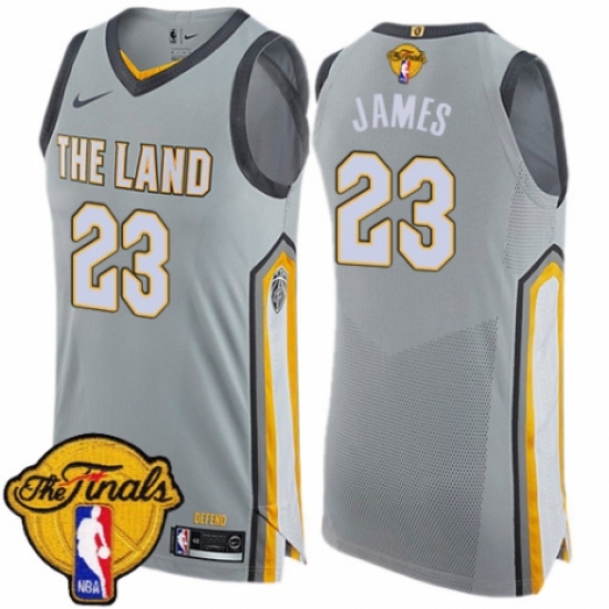 Men's Nike Cleveland Cavaliers #23 LeBron James Authentic Gray 2018 NBA Finals Bound NBA Jersey - City Edition - Ujersey