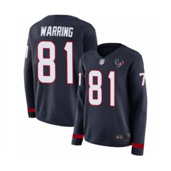 Women's Houston Texans #81 Kahale Warring Limited Navy Blue Therma Long Sleeve Football Jersey - Ujersey