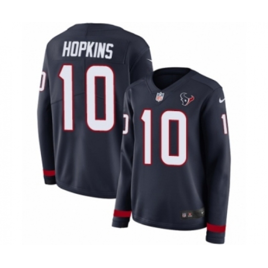 Women's Nike Houston Texans #10 DeAndre Hopkins Limited Navy Blue Therma Long Sleeve NFL Jersey - Ujersey