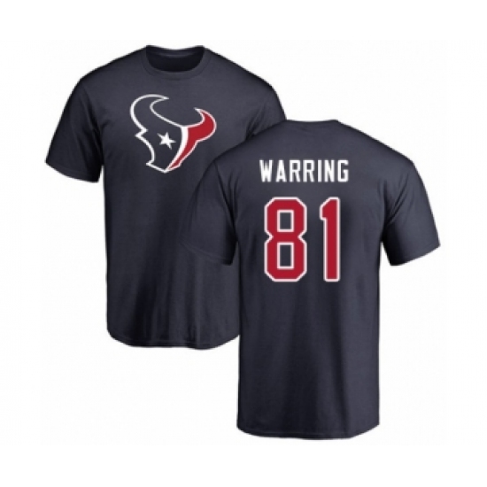 Football Houston Texans #81 Kahale Warring Navy Blue Name & Number Logo T-Shirt - Ujersey NHL