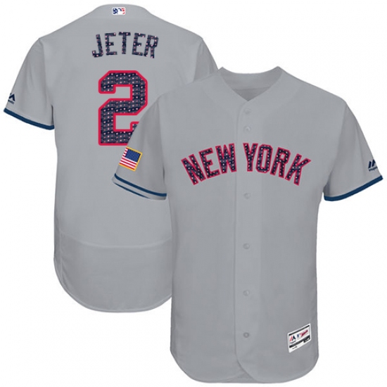 Men's Majestic New York Yankees #2 Derek Jeter Grey Stars & Stripes Authentic Collection Flex Base MLB Jersey - Ujersey