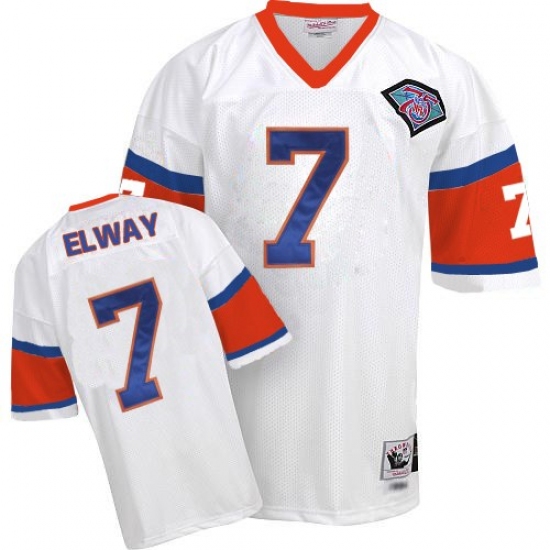 Mitchell And Ness Denver Broncos #7 John Elway White With 75TH Patch Authentic Throwback NFL Jersey - Ujersey