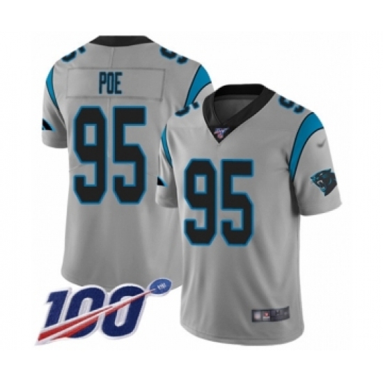 Men's Carolina Panthers #95 Dontari Poe Silver Inverted Legend Limited 100th Season Football Jersey - Ujersey