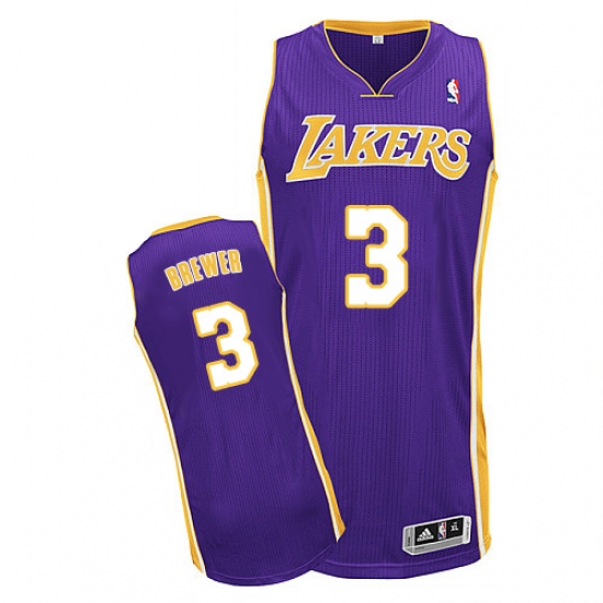 Men's Adidas Los Angeles Lakers #3 Corey Brewer Authentic Purple Road NBA Jersey