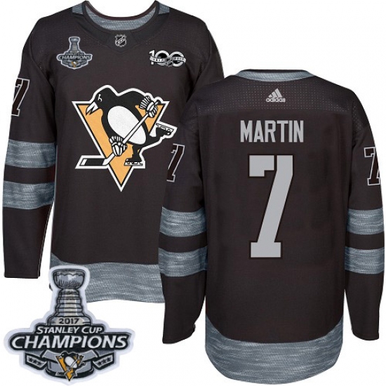 Men's Adidas Pittsburgh Penguins #7 Paul Martin Premier Black 1917-2017 100th Anniversary 2017 Stanley Cup Champions NHL Jersey - Ujersey
