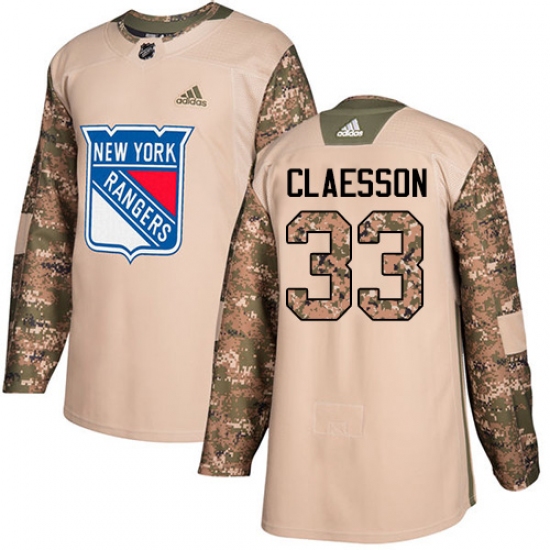 Youth Adidas New York Rangers #33 Fredrik Claesson Authentic Camo Veterans Day Practice NHL Jersey - Ujersey