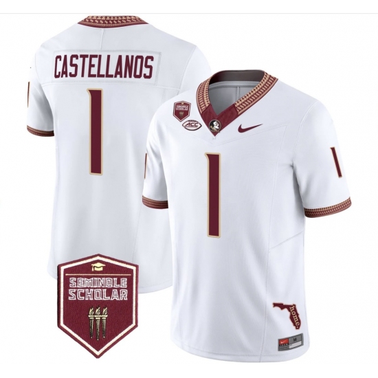 Men's Florida State Seminoles #1 Castellanos White Limited NCAA Jersey - Ujersey