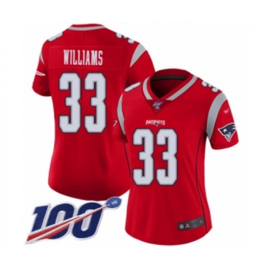 Women's New England Patriots #33 Joejuan Williams Limited Red Inverted Legend 100th Season Football Jersey - Ujersey