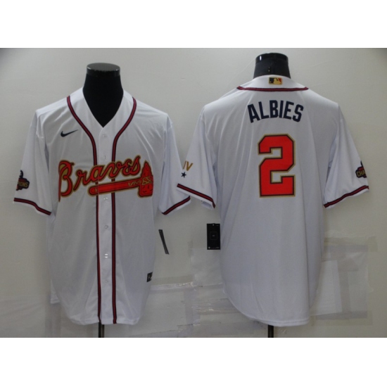 Men's Atlanta Braves #2 Ozzie Albies White 2022 Gold Program Authentic Player Jersey - Ujersey