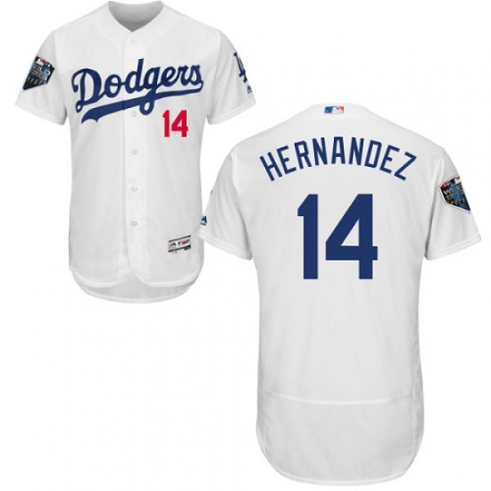 Men's Majestic Los Angeles Dodgers #14 Enrique Hernandez White Home Flex Base Authentic Collection 2018 World Series MLB Jersey - Ujersey
