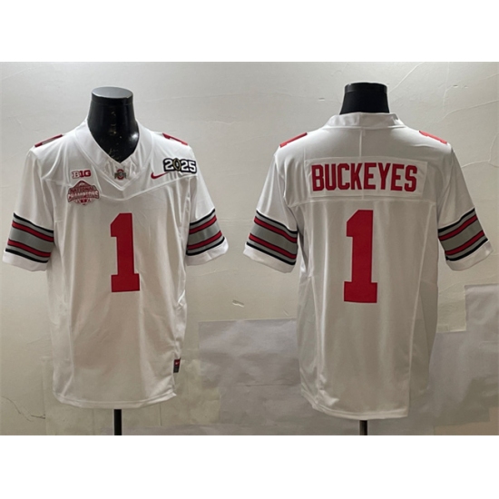 Men's Ohio State Buckeyes #1 Buckeyes White 2025 CFP Final With National Champions F.U.S.E. Vapor Limited Stitched Football Jersey
